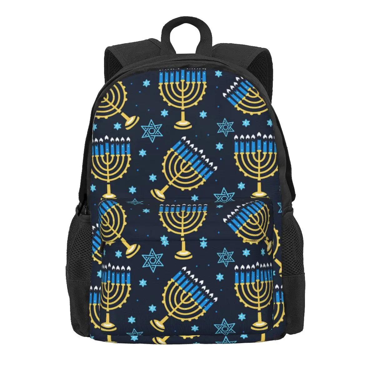 Happy Hanukkah Pattern Menorah Traditional Candles Backpack Sports Student Hiking Travel Daypack Laptop Computer Shoulder Bag