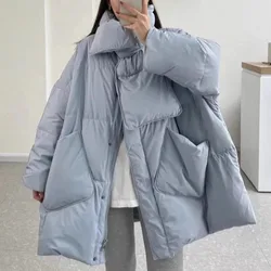 Fashion Oversize Thicken Scarf Down Jacket Winter Mid-Length Korean Chic Loose Casual Large Size White Duck Puffer Coat Women