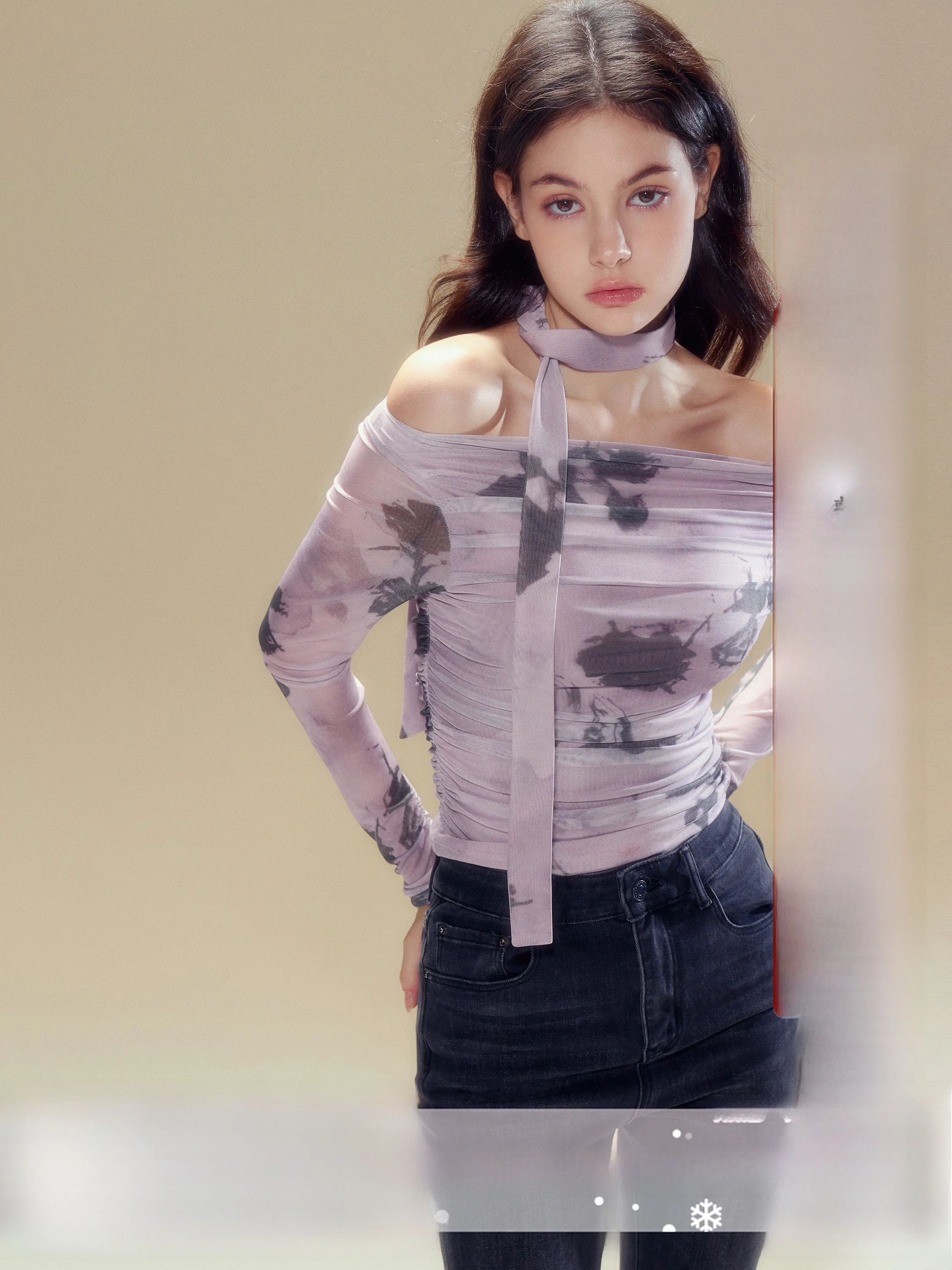 

SunsetPark Purple Rose Print Me Long Sve T-irt One oulder Bone Top Casual Sle Slim Fit Cotton Spring Aut...