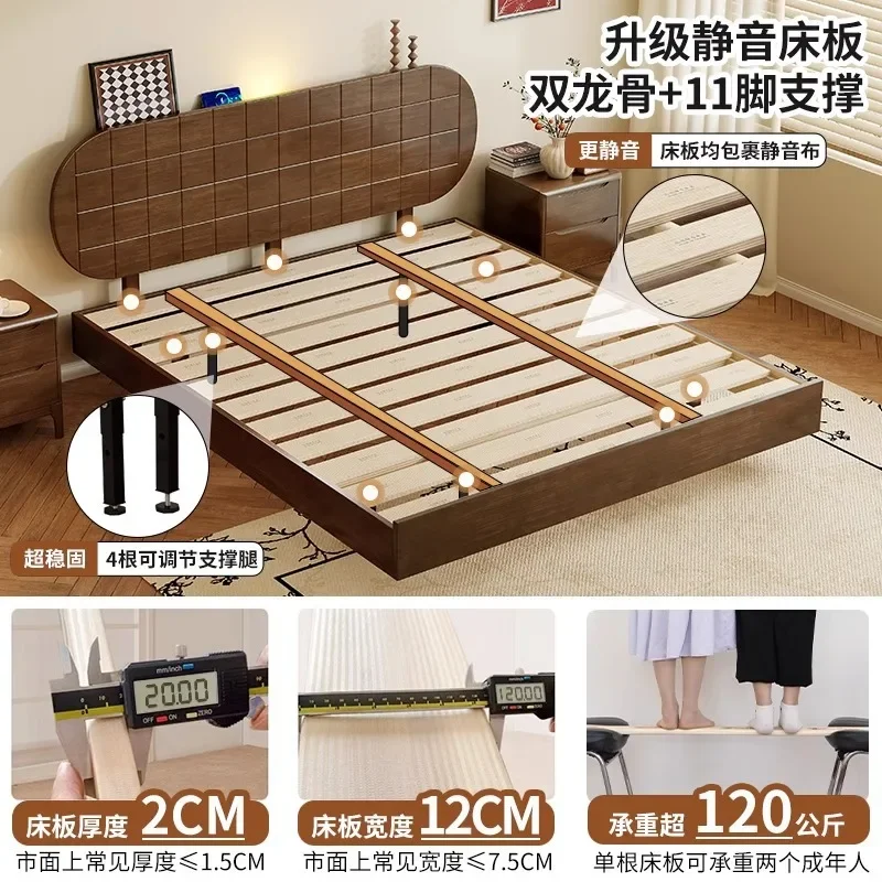 

Medieval style full solid wood Modern simple walnut 1.8M double Nordic retro suspended Master bedroom