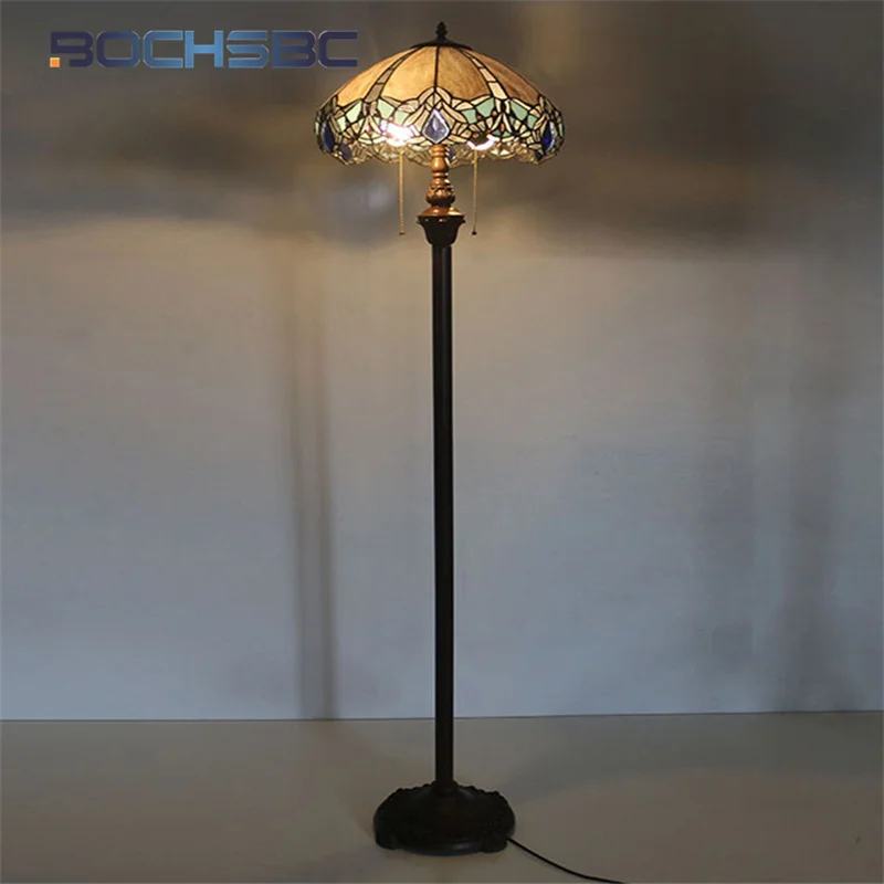 

BOCHSBC Tiffany floor lamp crystal glass lampshade color glass decoration contracted sitting room bedroom floor lamp stand