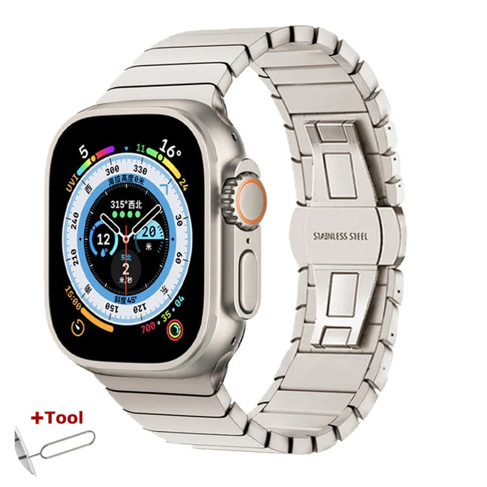 Stainless Steel Strap for Apple Watch Band Ultra 49mm 45mm 41mm 44mm 40mm 42mm 46mm Metal Link Band for iWatch 10 9 8 7 6 5 4 SE