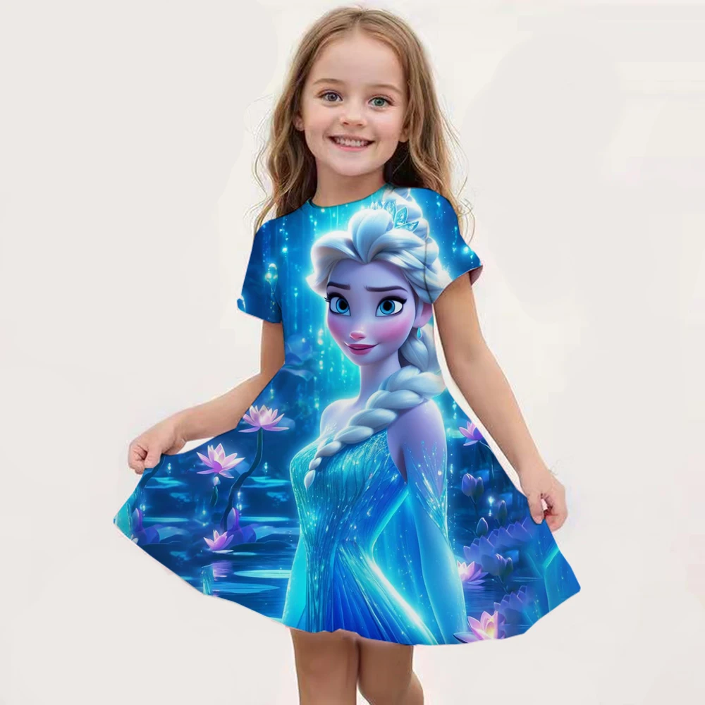 Cartoon Frozen Disneyland Trip Casual Dress for Little Girl Soft Princess Frock Kid Elsa Print Snow Queen A Line Odzież letnia