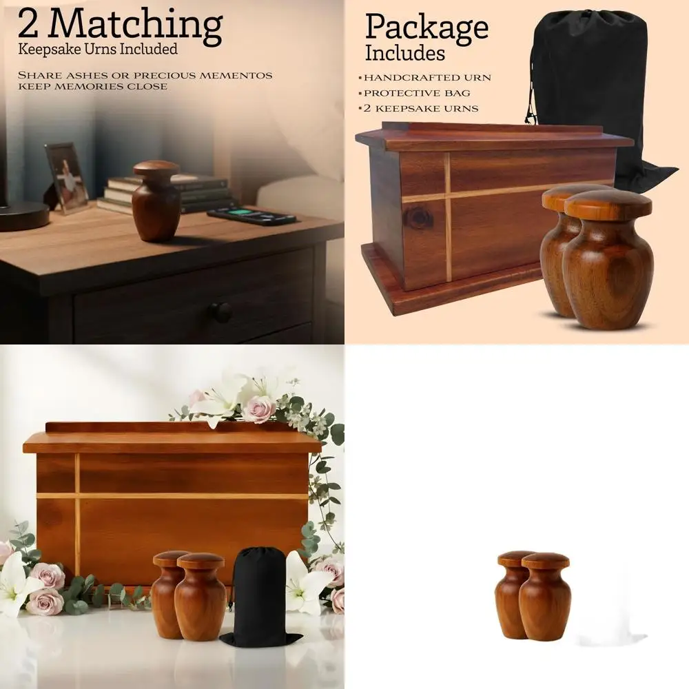 

Stylish Acacia Wood Urns for Adult Ashes - Durable, Exquisite Wooden Cremation Urns with 2 Matching Keepsakes, Suitable for Up t