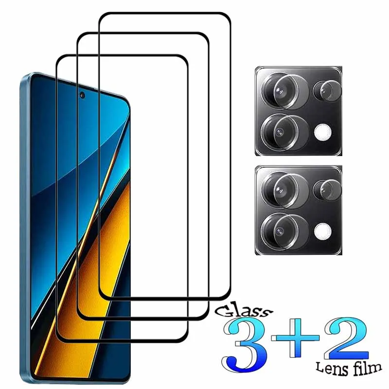 

3+2 For Xiaomi poco X6 5G Tempered Glass Shockproof 9H Clearly Anti-Scratch Front Protector +Soft Camera lens film
