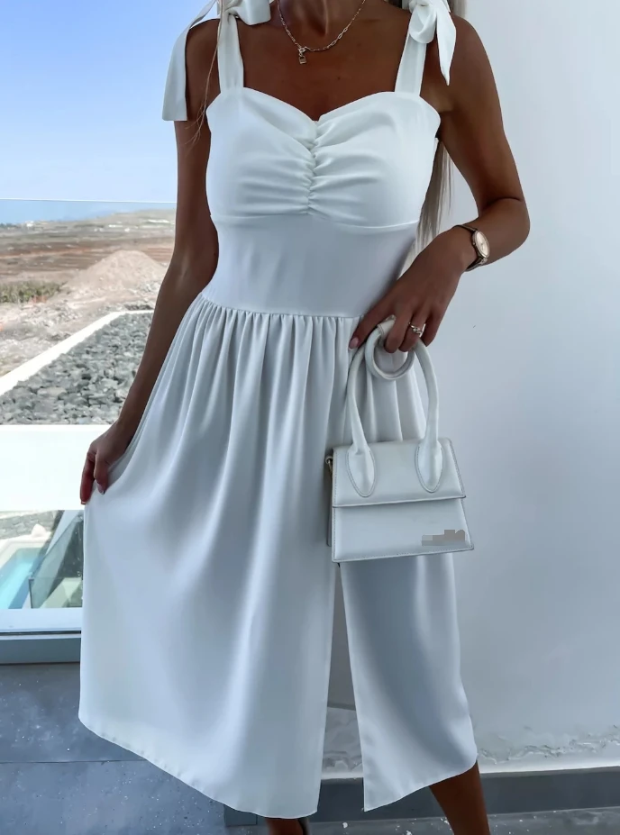 

Women's Summer 2024 New Solid Casual Temperament Fashionable and Sexy Camisole Waistband Slit Dress for Women