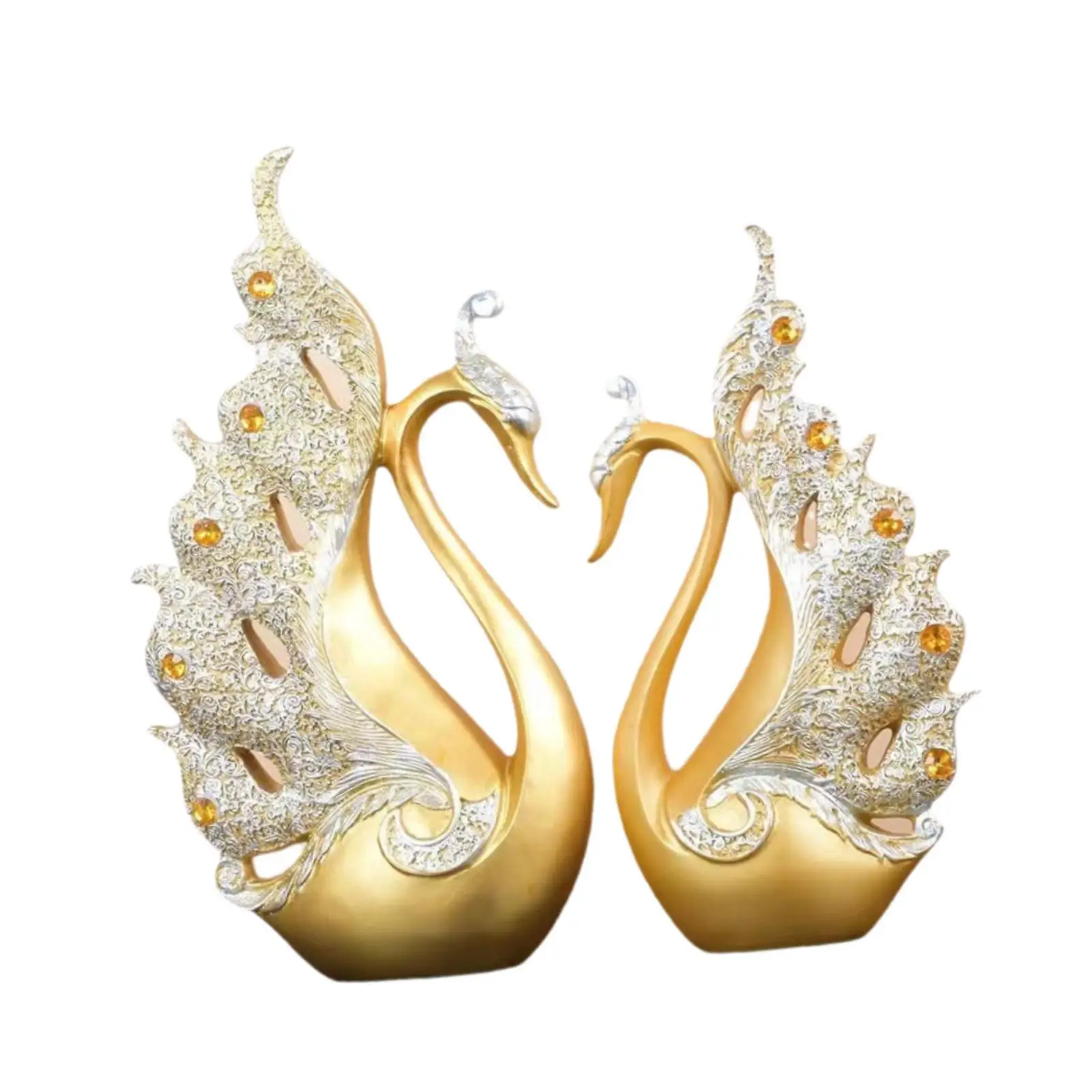 2 Pieces Love Swan Statue Wedding Anniversary Home Decor Party Knick Knack Bedroom Resin Table Creative Office Swan Ornament