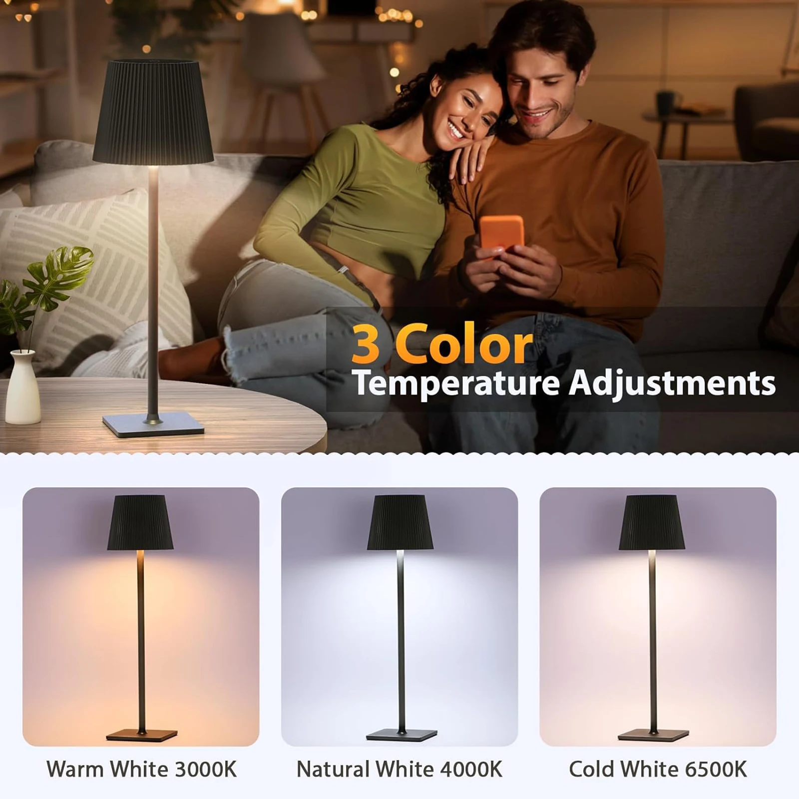 【تخفيضات】2 قطعة مصباح طاولة LED مصباح مكتبي حديث مع تحكم باللمس ضوء ليلي قابل للتعتيم مع 3 درجات حرارة ألوان لغرفة المعيشة