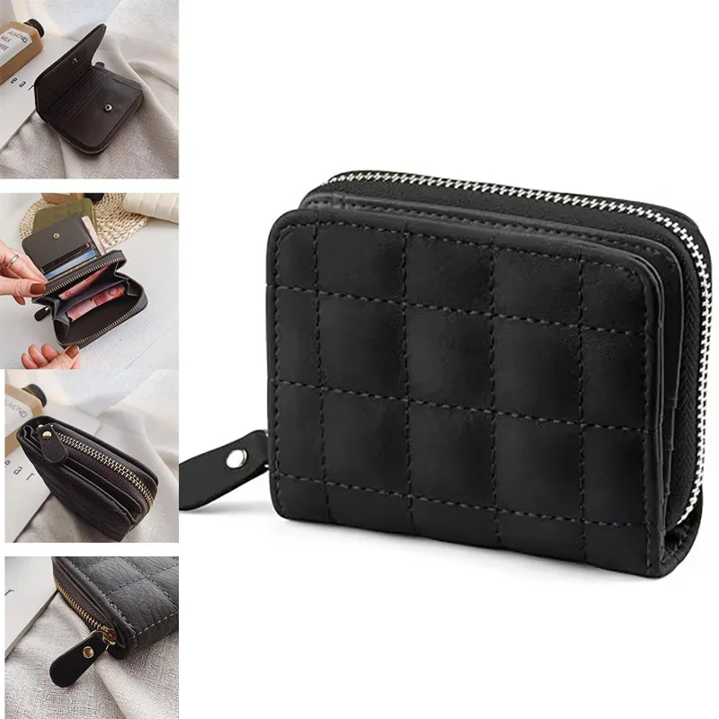 Portafoglio piccolo da donna Portamonete compatto con cerniera Portamonete in tinta unita alla moda Pochette con scomparti multipli per carte