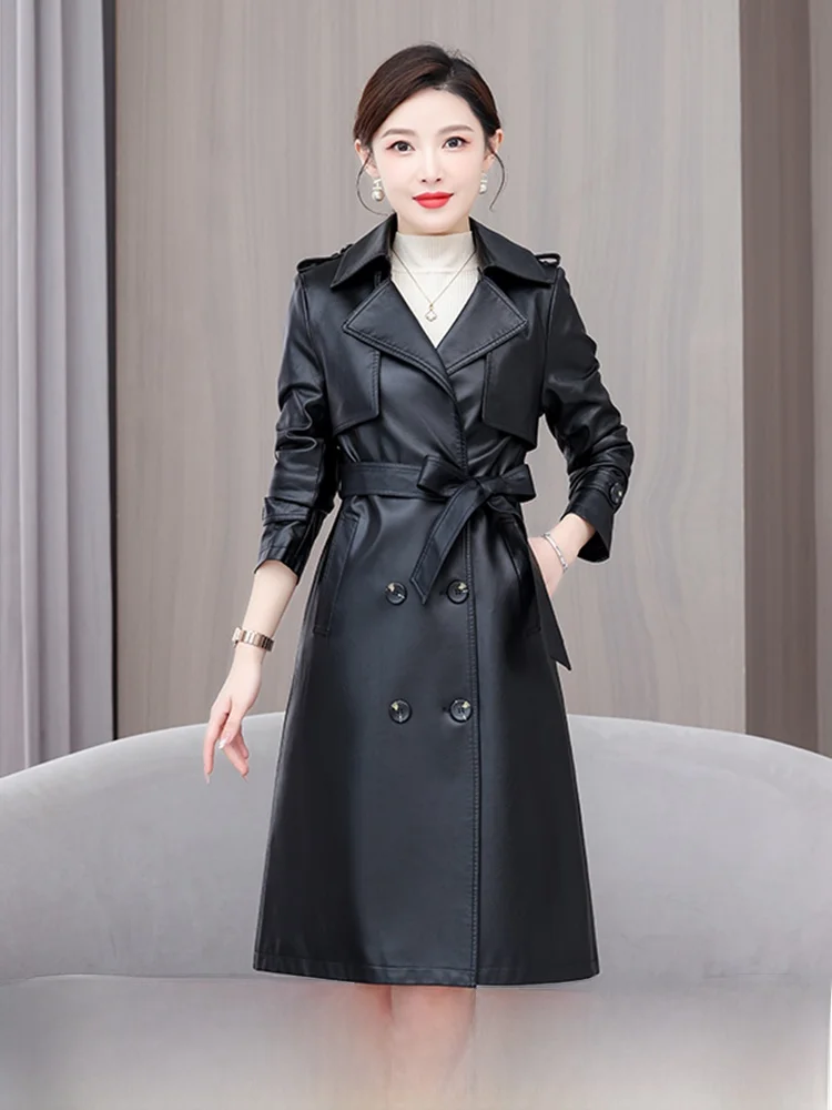 Haining Echt Leren Jaet Dames Halflange 2025 Lente Herfst Nieuwe Sle High-End Leren Windjack Met Riem Slim-fit S...