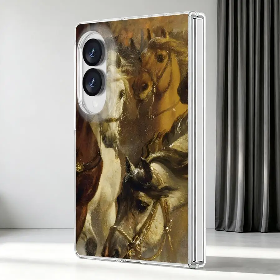 Vintage Horse Portrait Transparent Phone Cover Case for Samsung Galaxy Z Fold 8 PC Hard Luxury ZFold8 ZFold 8