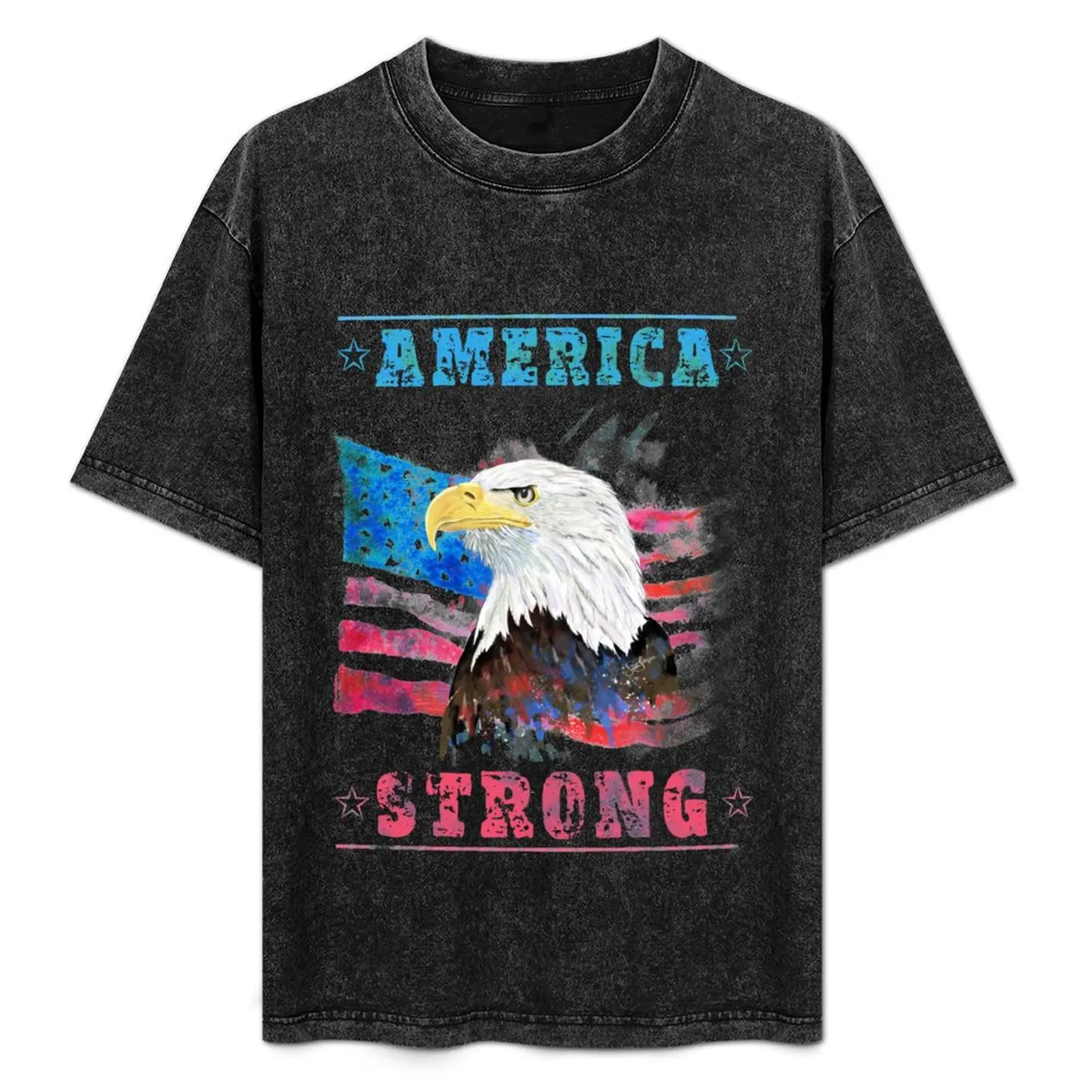 

America Strong Splash Watercolor T-Shirt Summer Print Short Sleeve Tee