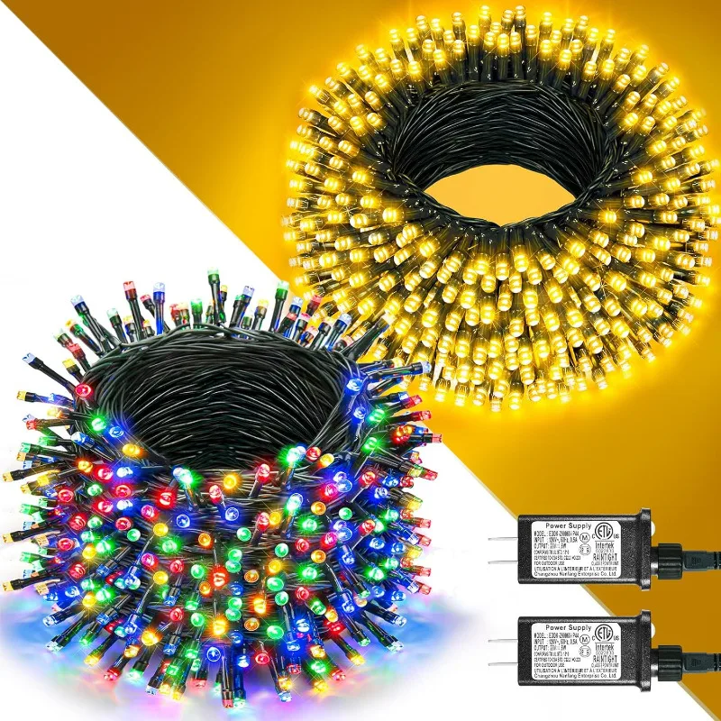 

2 Pack Christmas Lights Outdoor, Total 200FT 600LED Christmas Tree Lights with 8 Modes Waterproof, Green Wire String Lights for