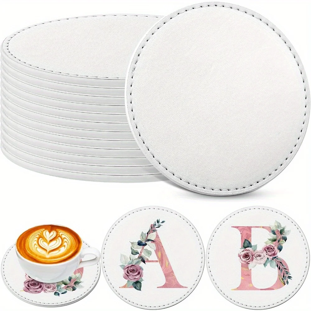 10pcs/20pcs Round Faux Leather Sublimation Coasters 4 Inch, Non-Slip Heat Transfer Cup Mats for Table Protection, DIY Crafts