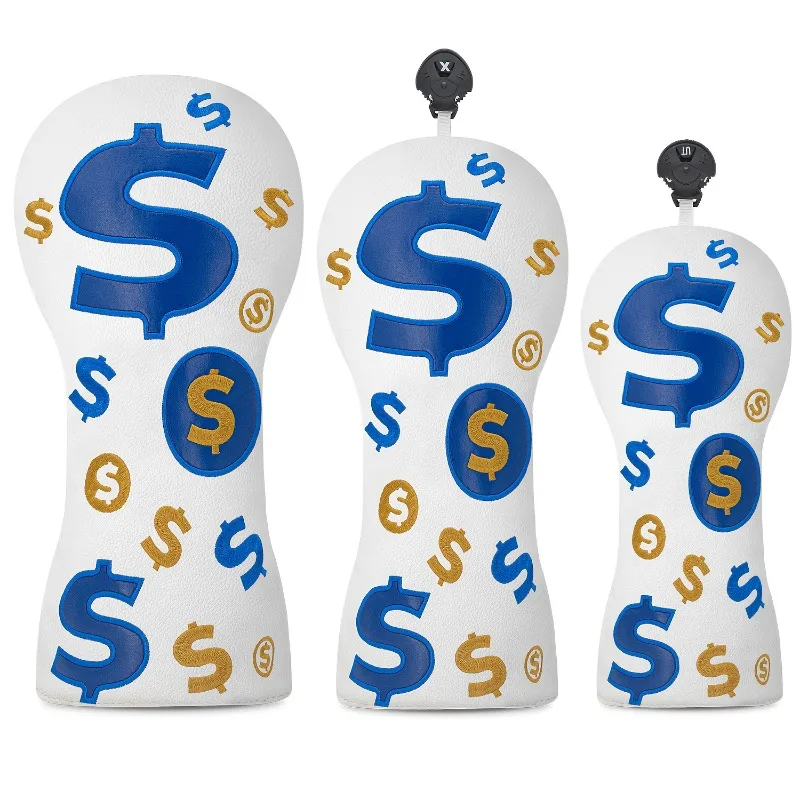 Housse de tête de club de golf avec motif symbole dollar ( $ ) - Protection contre les rayures et les chocs, compatible avec les clubs 1-Wood, 3/5-Wood, UT Woods