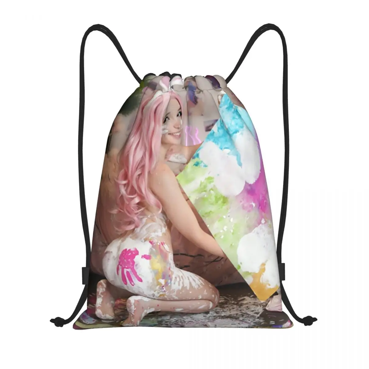 Belle Delphine Onlyfans Exclusive Art Drawstring Backpack Bags Lightweight British Internet Celebrity Gym Sports Sackpack Sacks