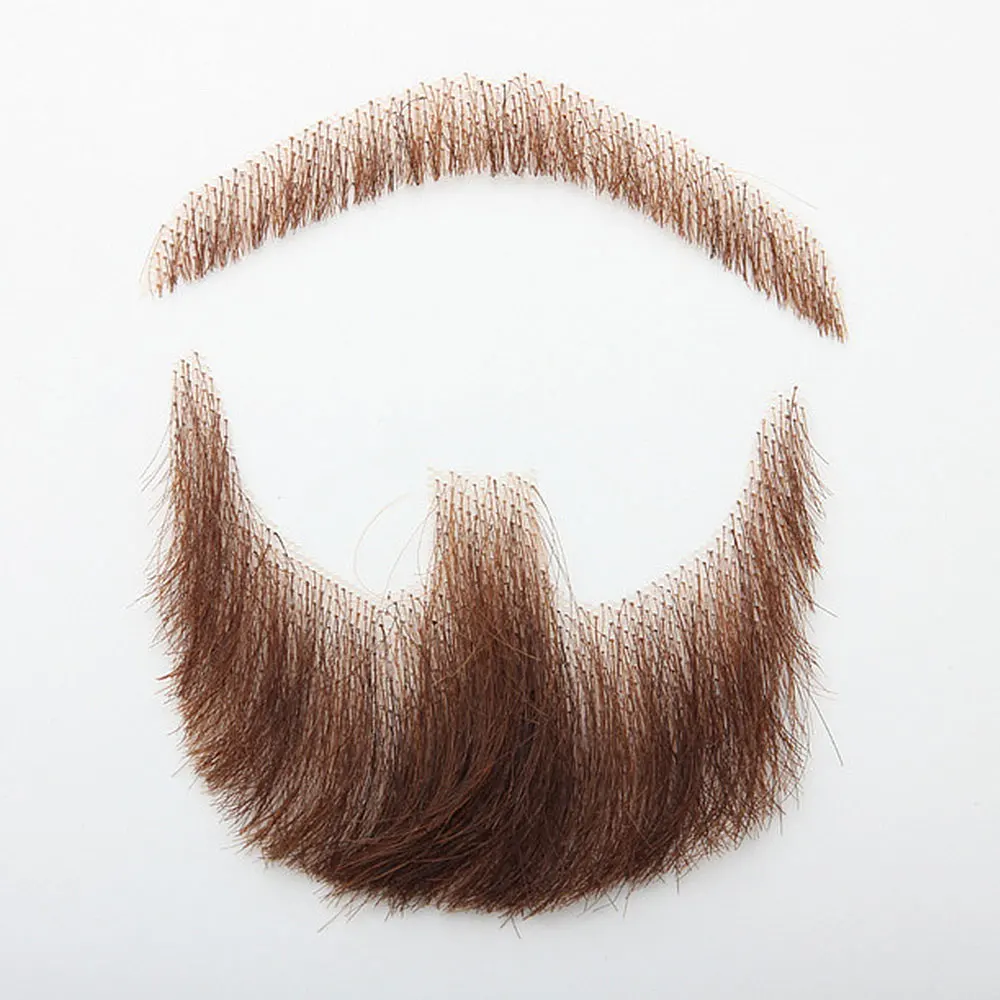 Fausse barbe Invisible Remy faite à la main, 100 de vrais cheveux, dentelle suisse, Moustache pour hommes