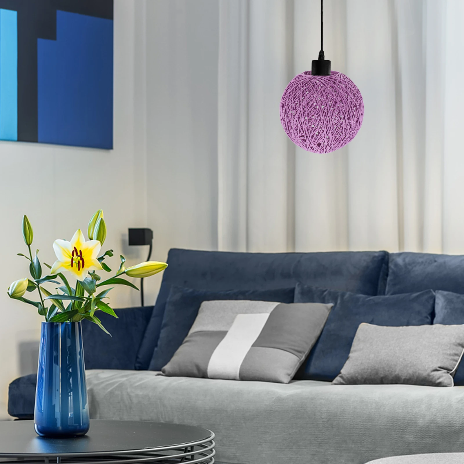 

Round Ball Lamp Shade Home Ceiling Light Shade Durable Table Cover Orange Paper Globe Wicker Lampshades for Living Room Boho
