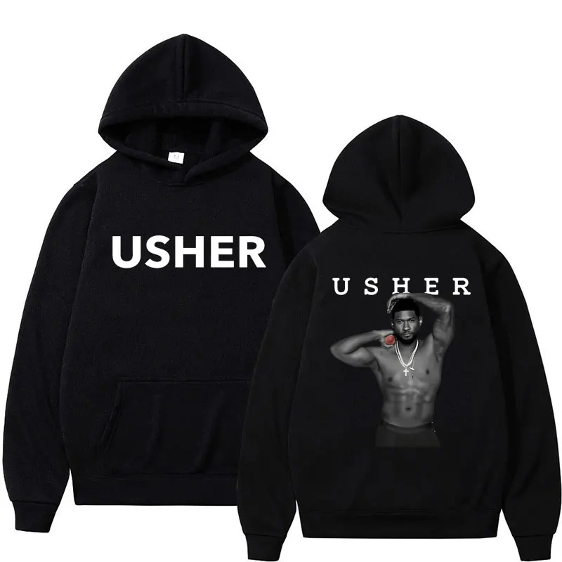 Usher 2024 Tour Past Present Future Print Hoodies Fashion Hip Hop Vintage Long Sleeve Men Women Oversized Warm Casual Streetwear