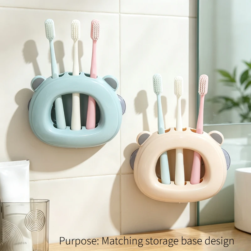 Wall Mount Suction Cup Toothbrush Holder Cute Bear Shape Punch Free Bathroom Organizer Creative Tooth Brush Drain Storage Rack