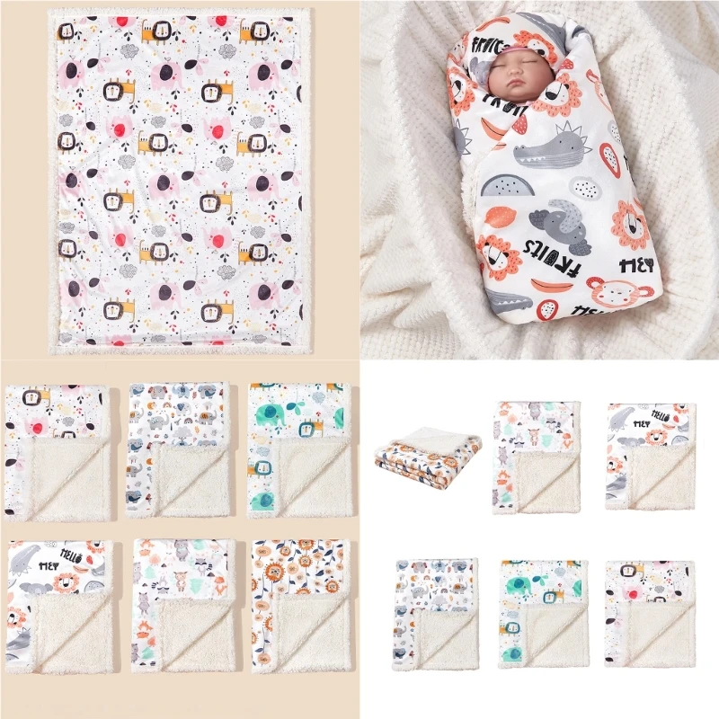

Newborn Autumn Winter Printed Blanket 2-Layer Thick Lamb Wool Cartoon Children's Blanket Baby Strollers Cover A2UB