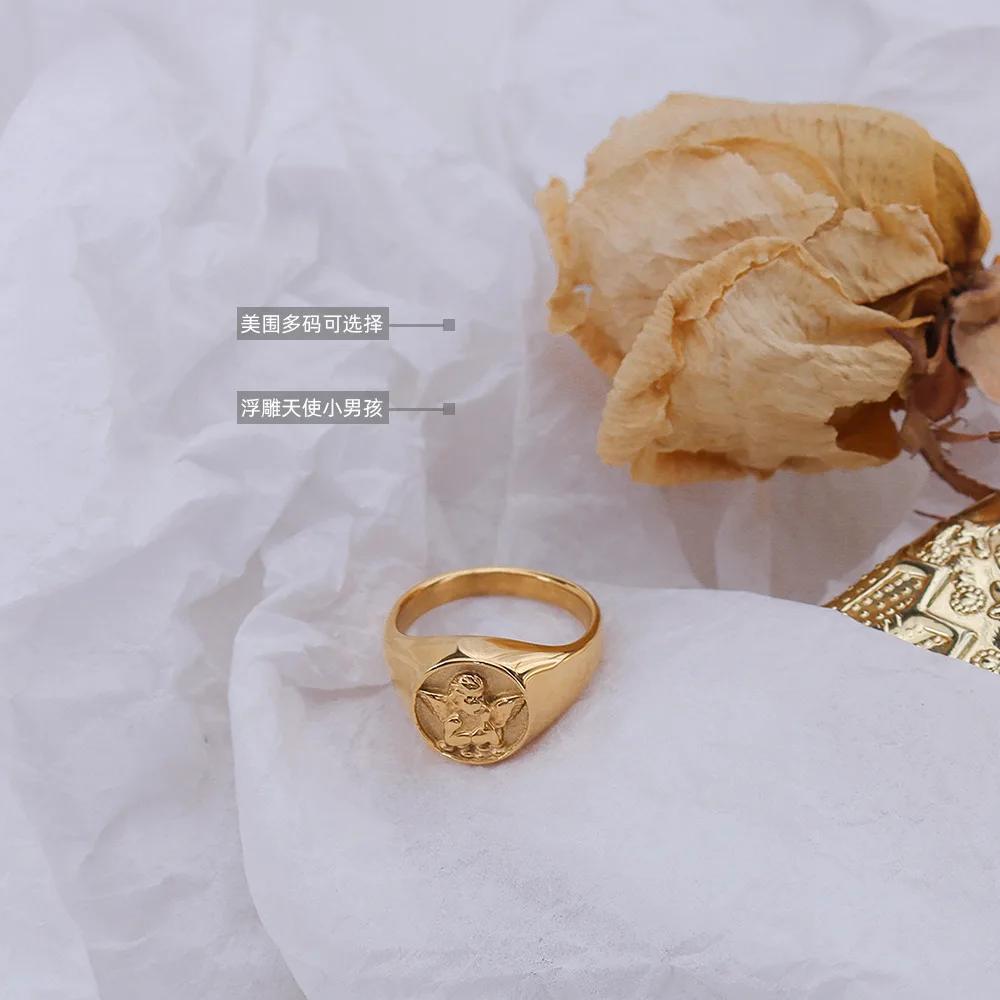 INS Style Unique Angel Little Boy Ring for Women Index Finger Ring Stianless Steel 18K Gold-plated Ring Jewelry