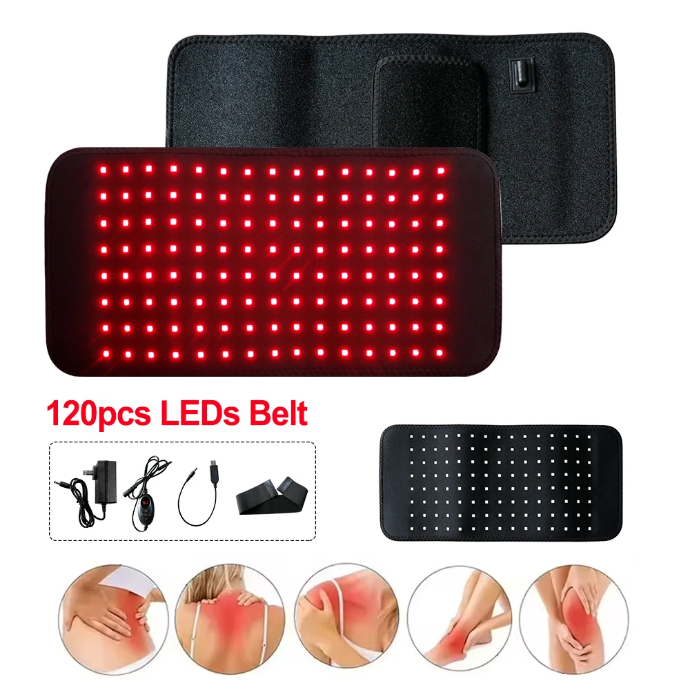 Cinturón de terapia de luz roja LED, 120 LED, alivio del dolor de espalda y cintura, cinturón de cuidado de la salud, alivio del dolor muscular, cinturón de fototerapia de 660nm y 850nm