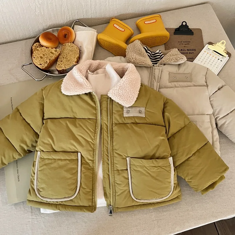 

Children quilted coats the new winter 2023 thickening brim han edition warm zip coat lapels children's wear cotton clothes