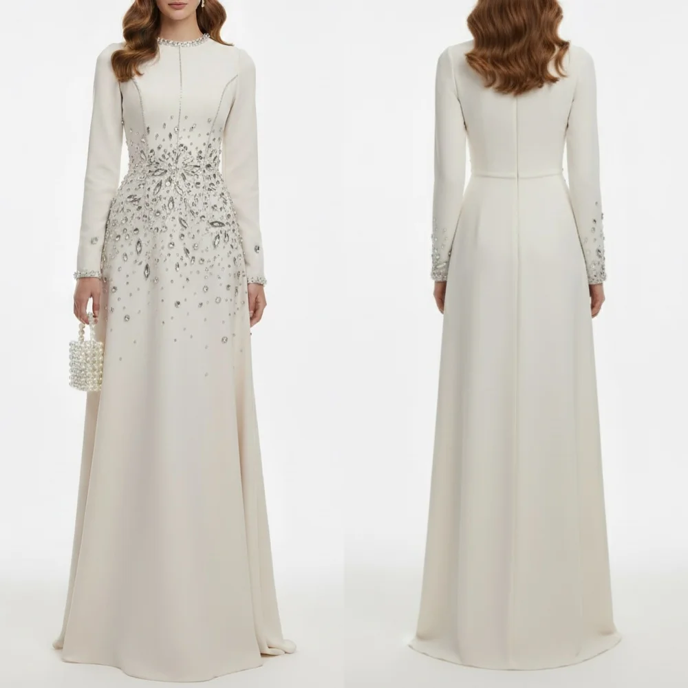 

Customized High Quality Elegant Jersey Rhinestone Pleat Straight High Collar Long Dresses Evening Dresses Sizes Available Retro