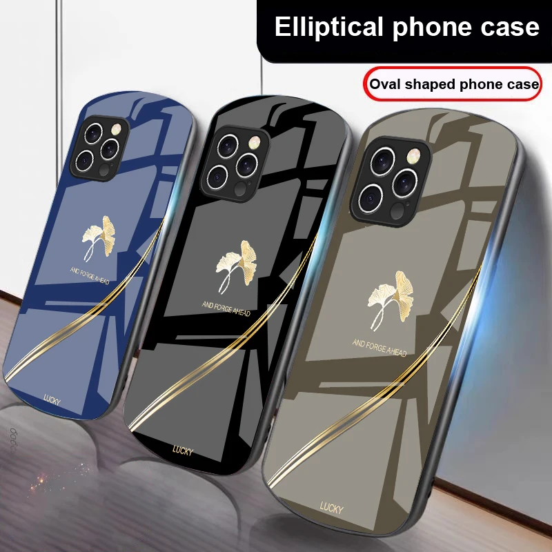 

Gold foil ginkgo leaves For iPhone 16 15 14 13 Plus 12 mini 11 Pro Max XR Xs Max X 7 8 6 6S 2022 20 Elliptical glass phone case
