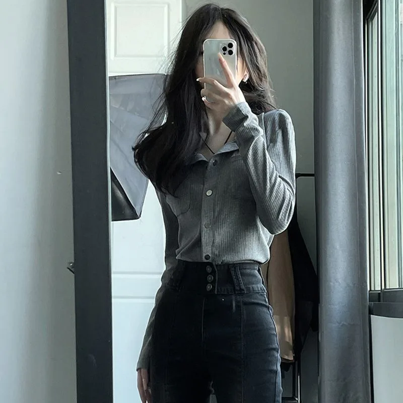 

Lapel Button Up Fashionable Casual Long Sleeve Shirt Women's Shirt Tops