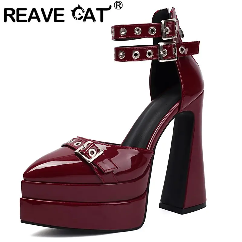 

REAVE CAT 2025 модные женские сандалии с острым носком на двойной платформе 4,6 см с пряжкой и металлическим ремешком, большие размеры 41 42 43 обувь для вечеринок