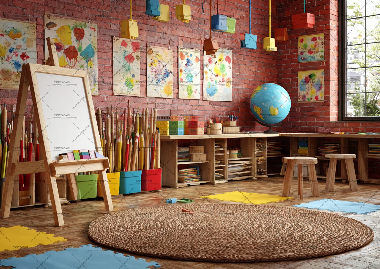 Mocsicka Baby Painting Photography Background Color Drawing Board Graffiti Brick Wall Decor School Student Child Photo Backdrops