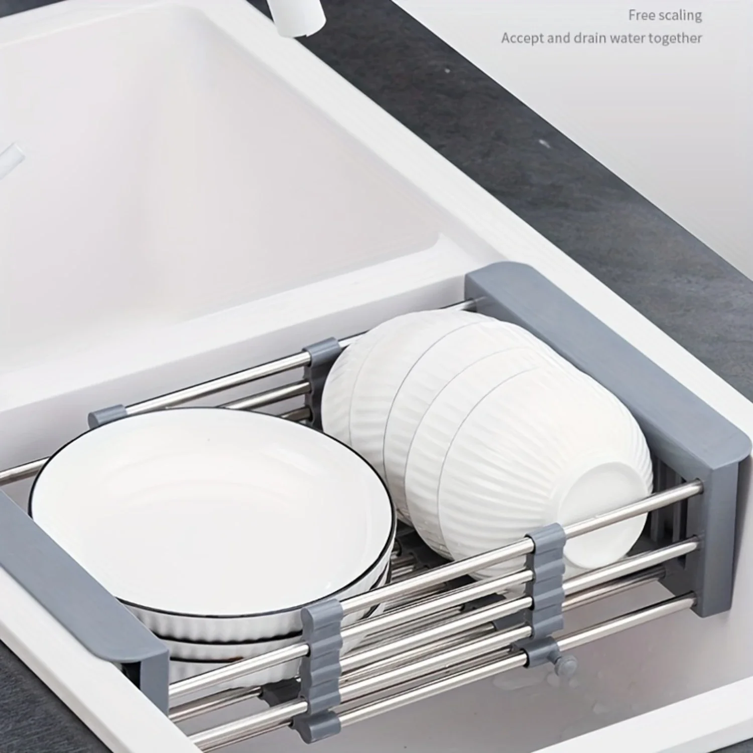 Stretchable drainage rack, kitchen  rack, stainless steel drainage basket, sink, drainage rack, dishwasher, dish  rack