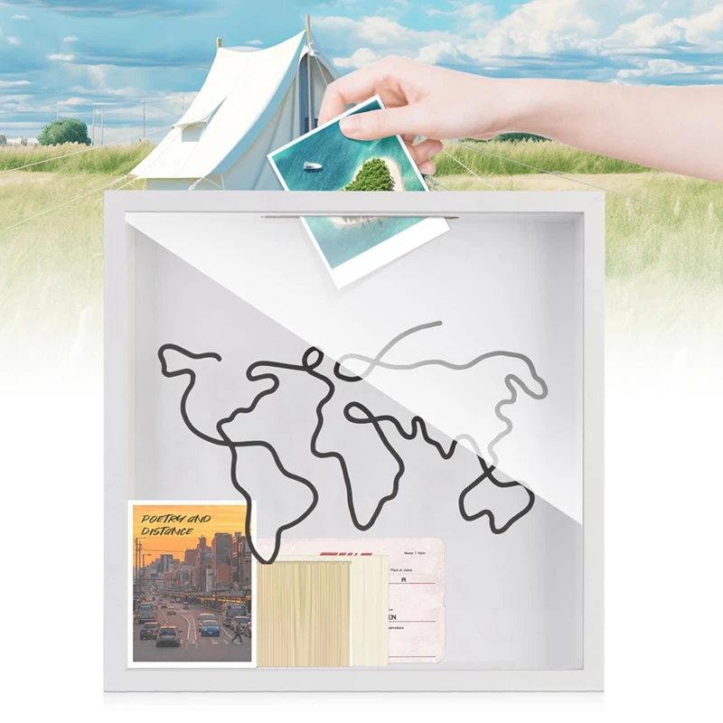 Adventure Archive Box Travel Shadow Box Ticket Shadow Box With Slot, Memory Boxes For Keepsakes-B