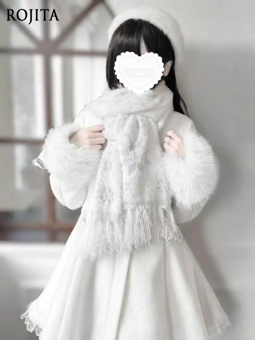 

Light Blue Snowflake Scarf Imitation Mink Velvet Thickened Knitted Original Design Mass-Produced Japanese Style Scarf for Women