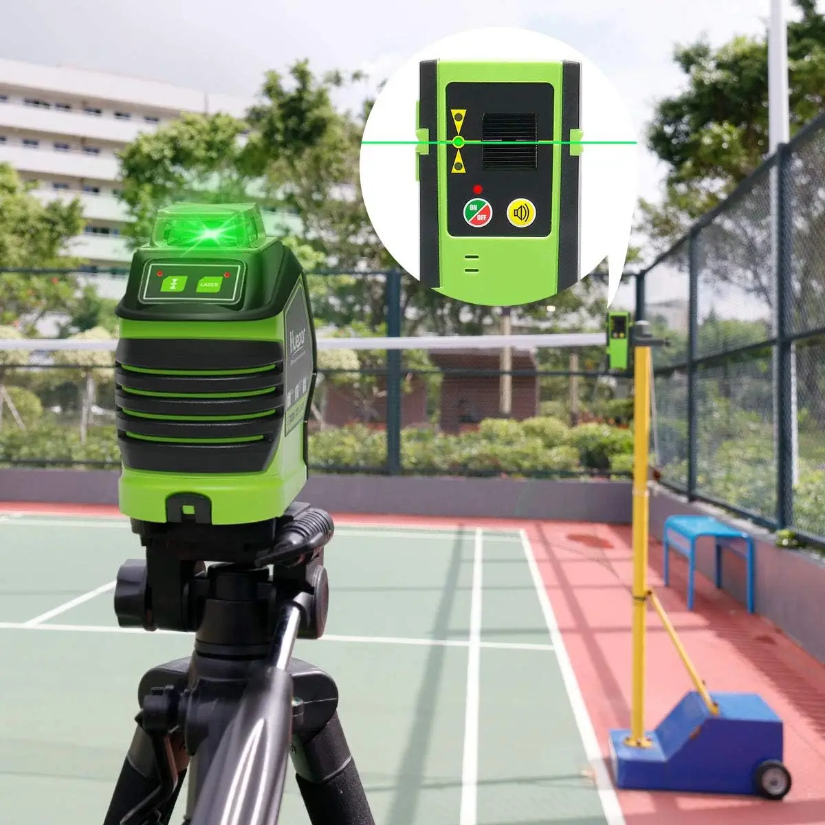 Huepar Self-Leveling Green Beam Laser Level Cross Line with 2 Plumb Dots 360° Horizontal Line Plus Large Fan Angle of Vertical