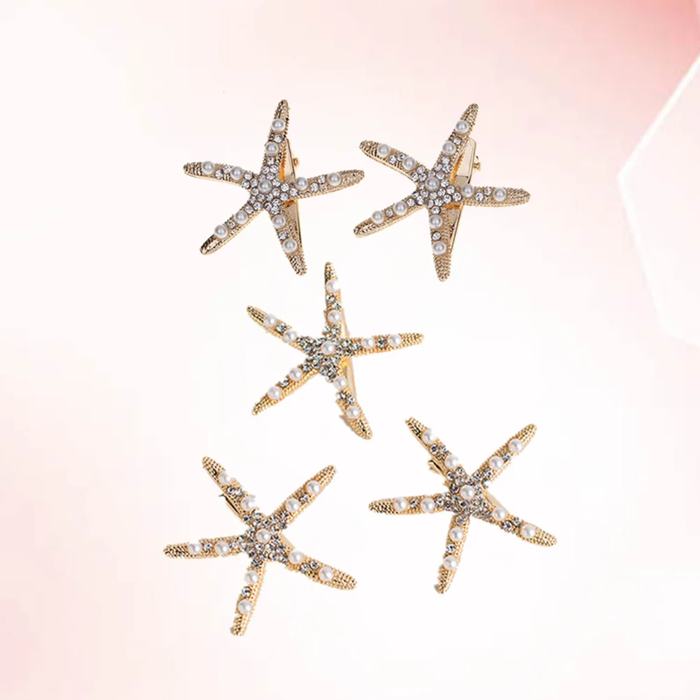 

5Pcs Star Hair Clips Alloy Sea Star Design Pearl Rhinestone Duckbill Barrettes for Wedding Party Bridesmaids Hair Decoration