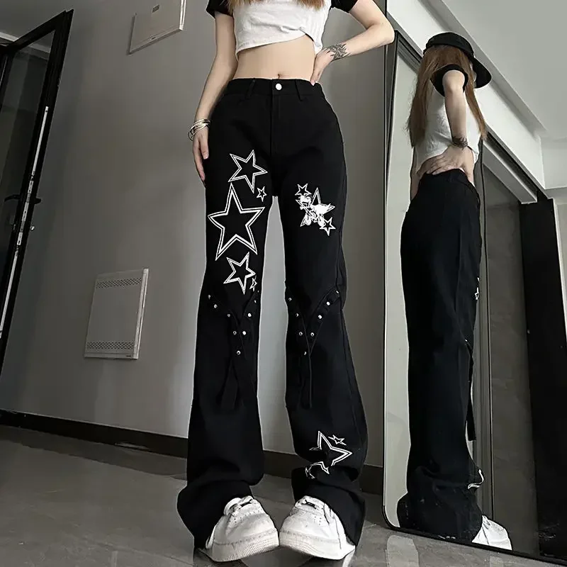 New Korean Harajuku Jeans For Women Fashion Y2k Streetwear High Waist Slim Loose Straight Wide Leg Casual Women Pants