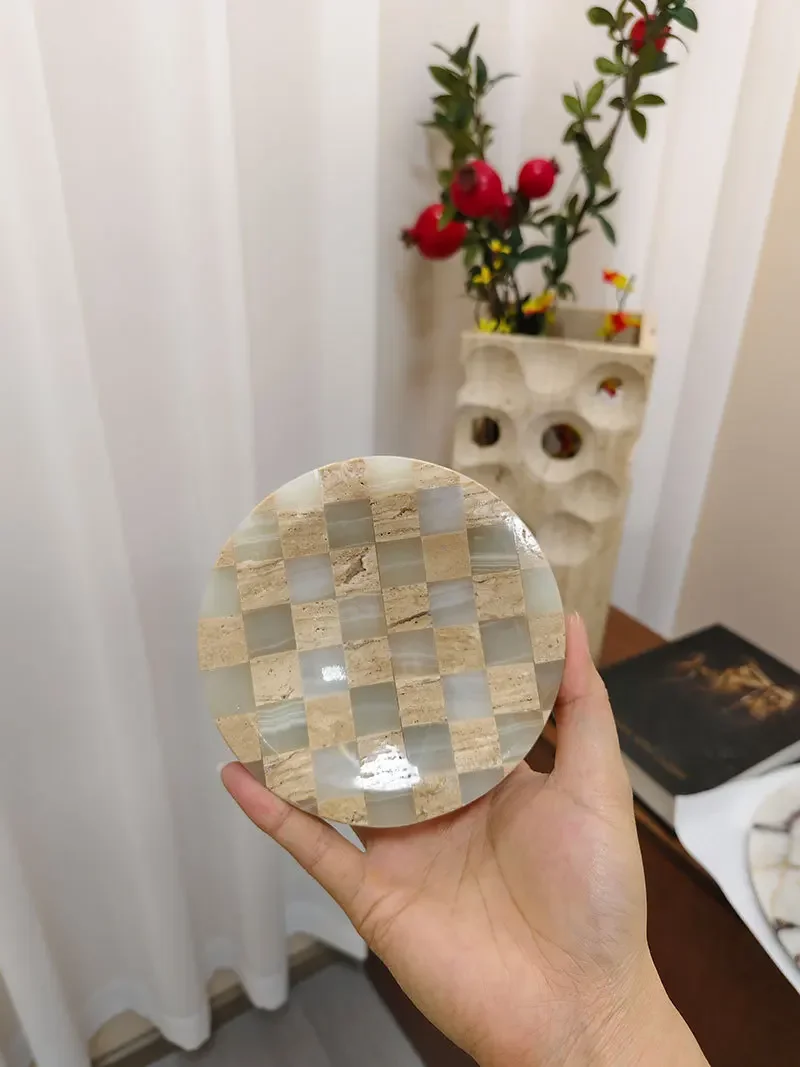 ins Xiaohongshu light luxury color matching jewelry storage box natural marble mosaic small tray