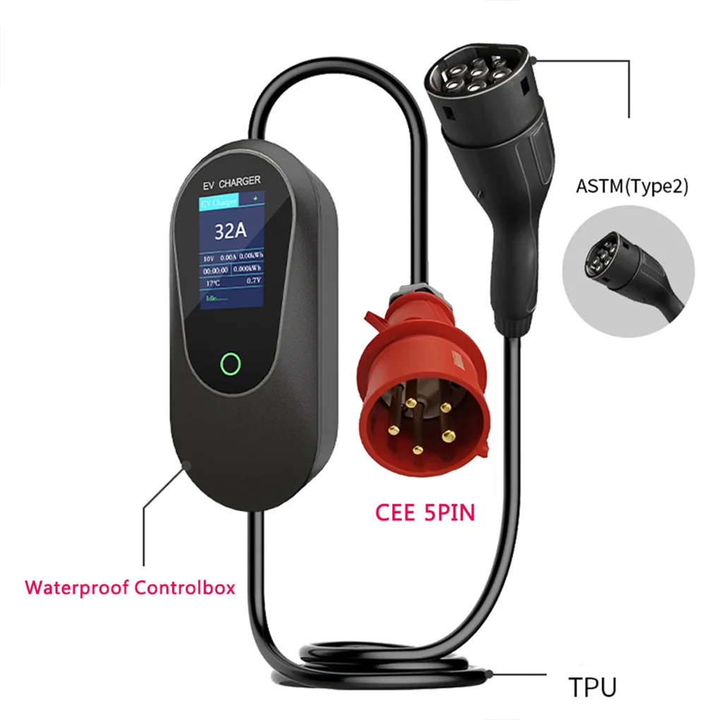

2025 Type2 IEC 62196-2 32A 22KW Портативное зарядное устройство для электромобилей Настенная коробка для быстрой зарядки Кабель 5 м с Wi-Fi APP Bluetooth Управление Вилка Великобритании/ЕС