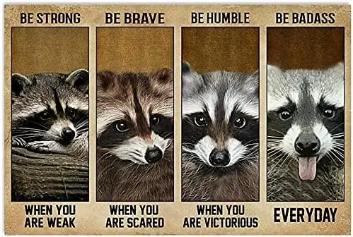 Raccoon Metal Sign Be Strong Be Brave Be Humble Be Badass Poster Racoon Lover Art Print Premium Matte Posters Wall Art Decor For