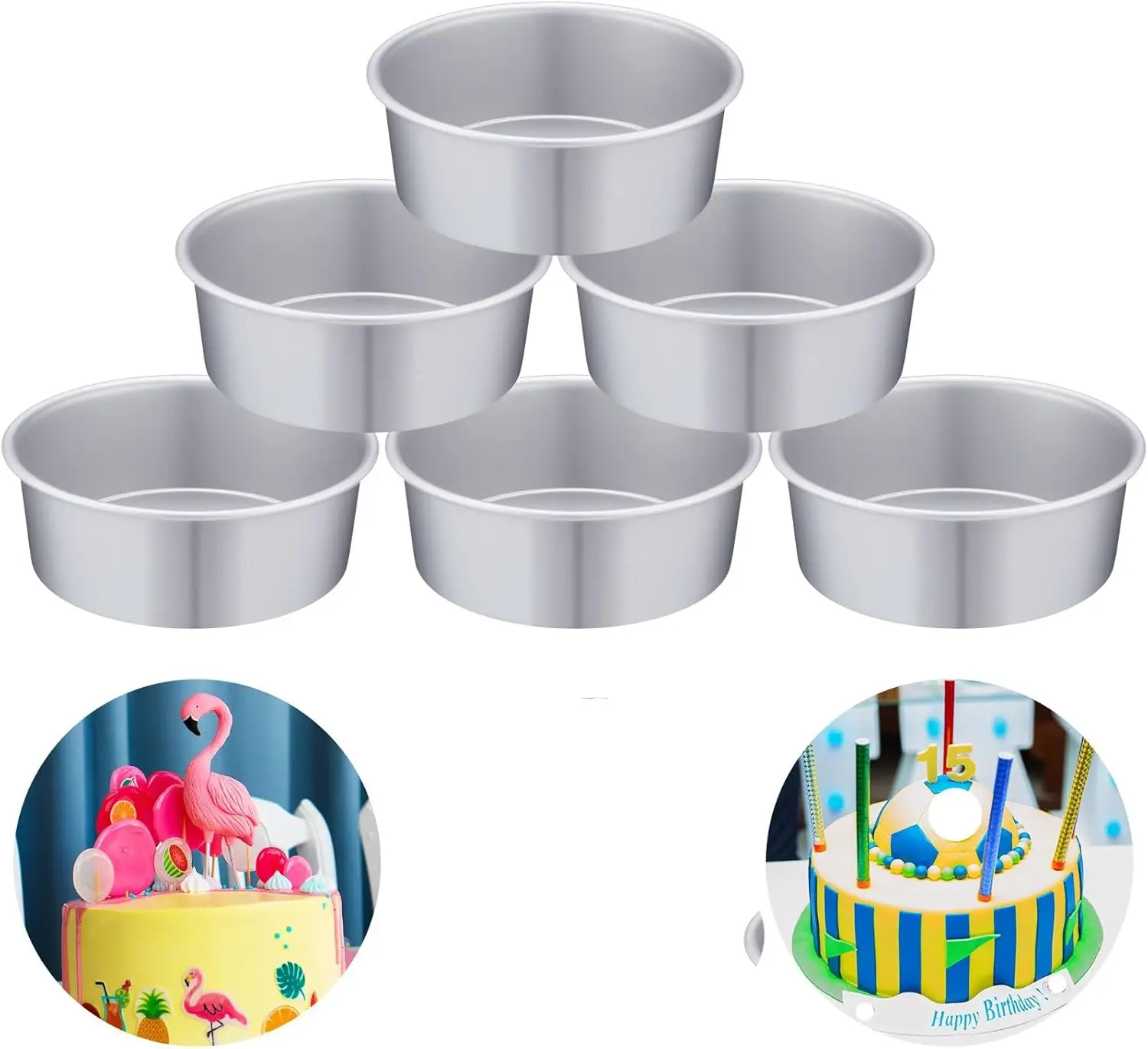 

6 Pcs 8 Inch Round Cake Pans Round Mold Smash Cake Baking Cheesecake Pans for Home Party Baking Supplies