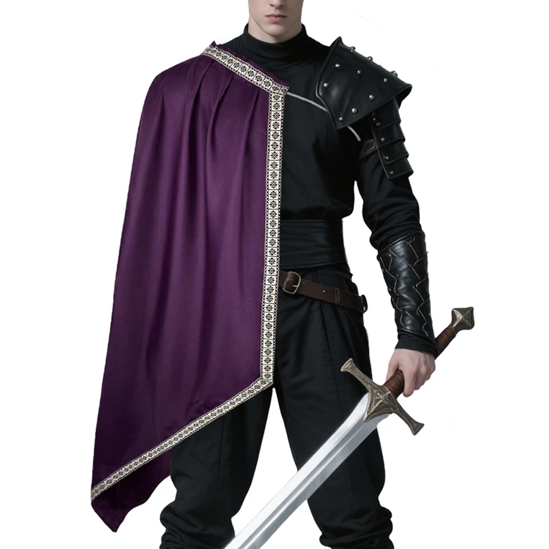Capa de caballero Medieval, cuello con cordón de medio hombro, chal de guerrero renacentista, disfraces de Cosplay de gladiador samurái para Halloween para hombres