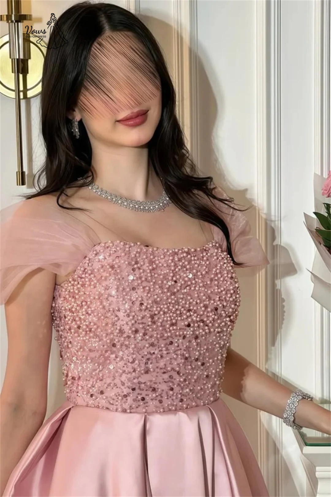 فساتين سهرة من Vows 2025 فستان حفلات أنيق نسائي فاخر 2025 خط كتف بطاقة مصنوع حسب الطلب فستان زفاف الضيوف فستان حفلات #4