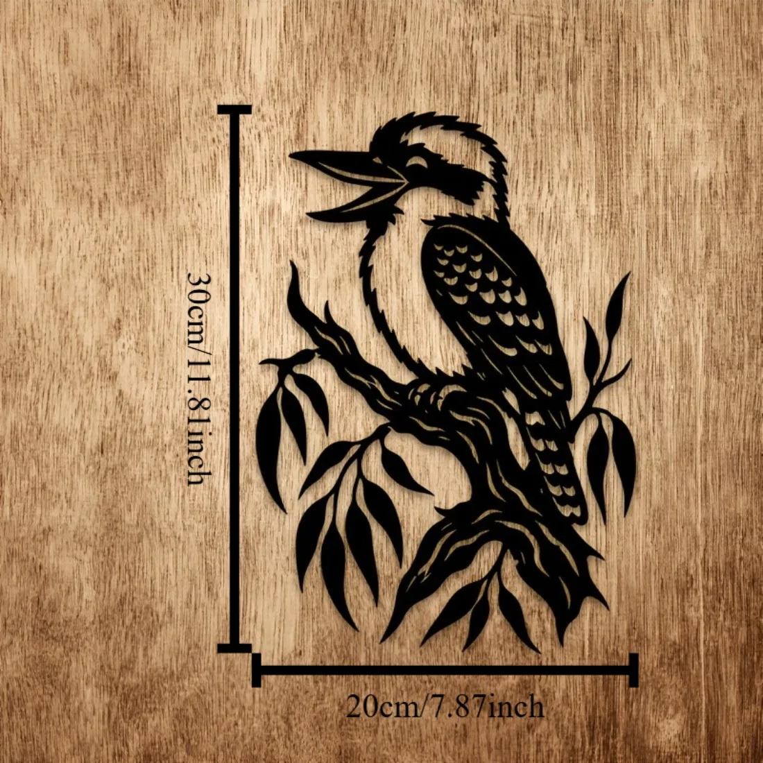 2D Flat Kookaburra on Branch Metal Wall Art - Iron Wall Sculpture for Living Room, Bedroom, Office, Patio & Garden Decor
