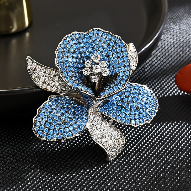 Shiny Colorful Zircon Dual Color Temperament Flower Brooch Coat Cardigan Pin Sweater Accessories Orchid Broochpins Women Corsage