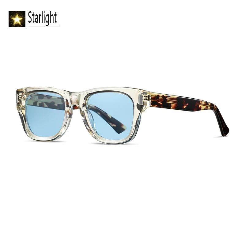 厚いアセテートスクエア透明偏光サングラス男性ファッションユニセックス-uv400-屋外レトロメガネ男性眼鏡女性運転