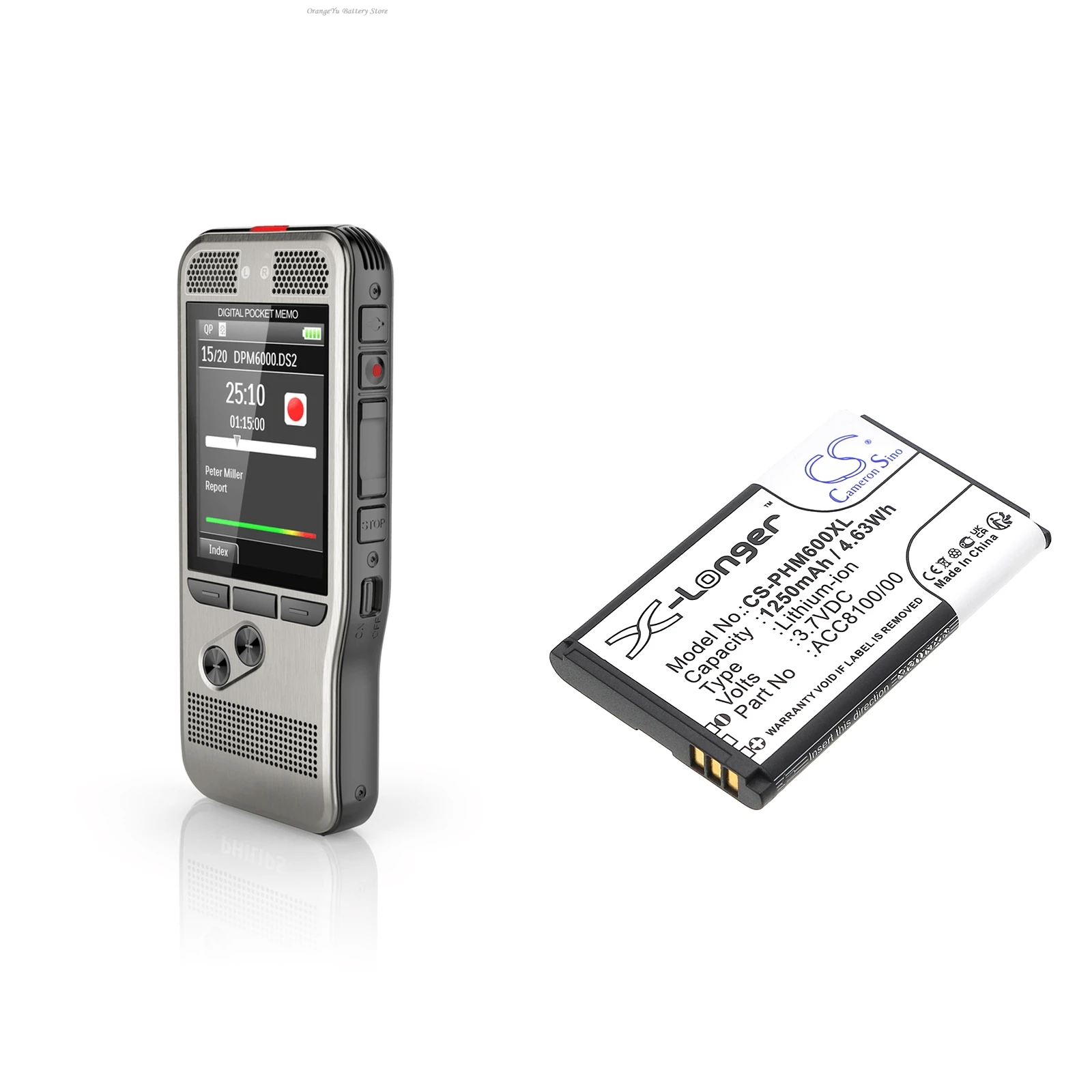 Replacement 3.7V 1250mAh Recorder Battery ACC8100 for Philips Pocket Memo DPM6000 DPM7000 DPM8100 DPM8500 DPM8000