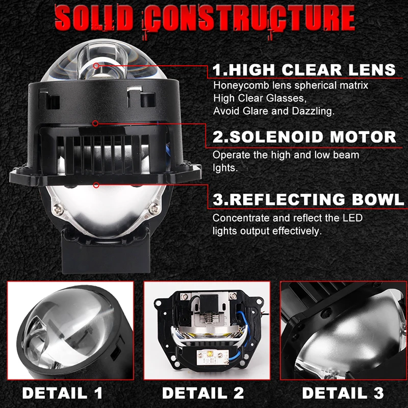 Bullvision 3 Inch Bi LED Projector Headlights Lenses Hella Laser LED Lights 300W 30000LM Headlamp Car Accessories RHD LHD Spot - view 5